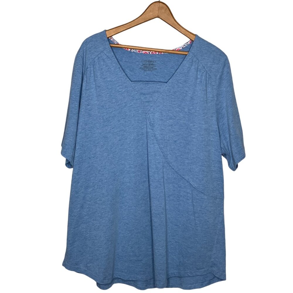 Catherines 1X Sleepwear Blue Soft Cotton Blend Pajama Lounge Short‎ Sleeve Tee